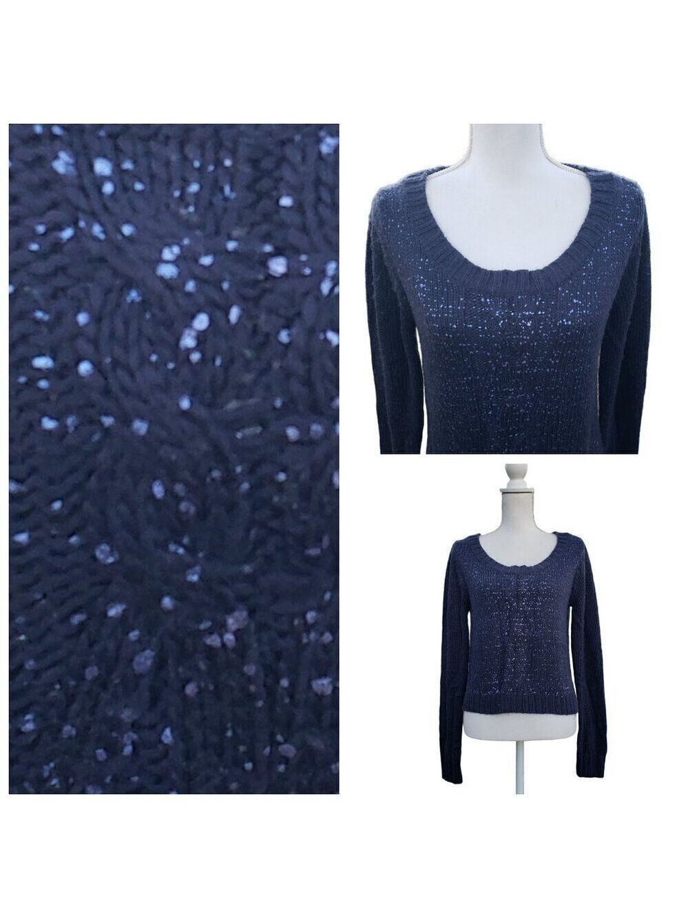 Vintage Y2K Women's Mudd Crew Neck Sweater XL Navy Silver